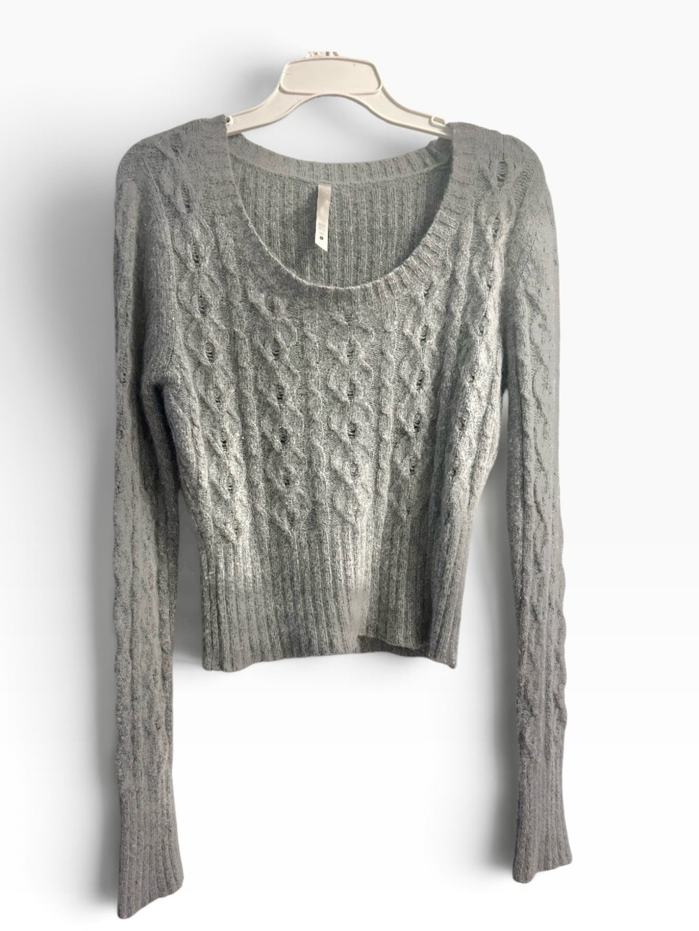 Lilu Women's Size Large Angora Cable Knit Scoop Neck Sweater